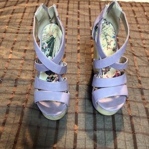 Purple wooden heel wedges